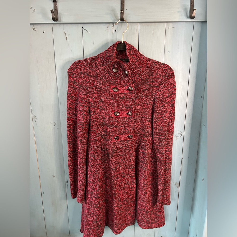 Style & Co. Marled Red Button-Up Sweater Knit Cardigan Jacket | Size Small